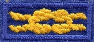 Den Leader Training Award (yellow square knot on a blue background)