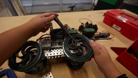 A person is using a small device