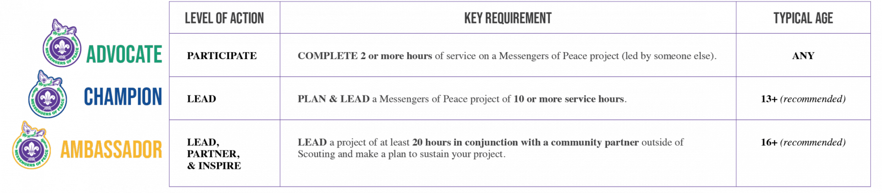 MoP Table for Older Scouts webspage